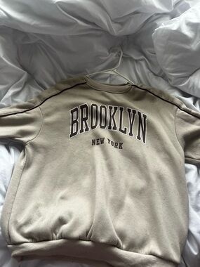 SHEIN Beige "Brooklyn New York" Graphic Sweatshirt
